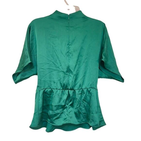 H&M Women's Turquoise Green Poly Satin Charmeuse Stand Collar Short Batwing Slee - Picture 6 of 8